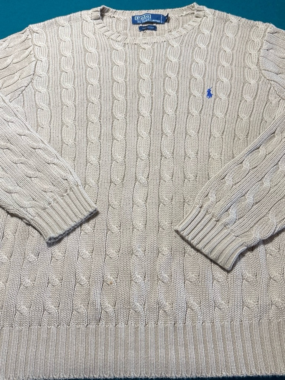 Polo by Ralph Lauren Beige Cable Knit Crewneck Sweater